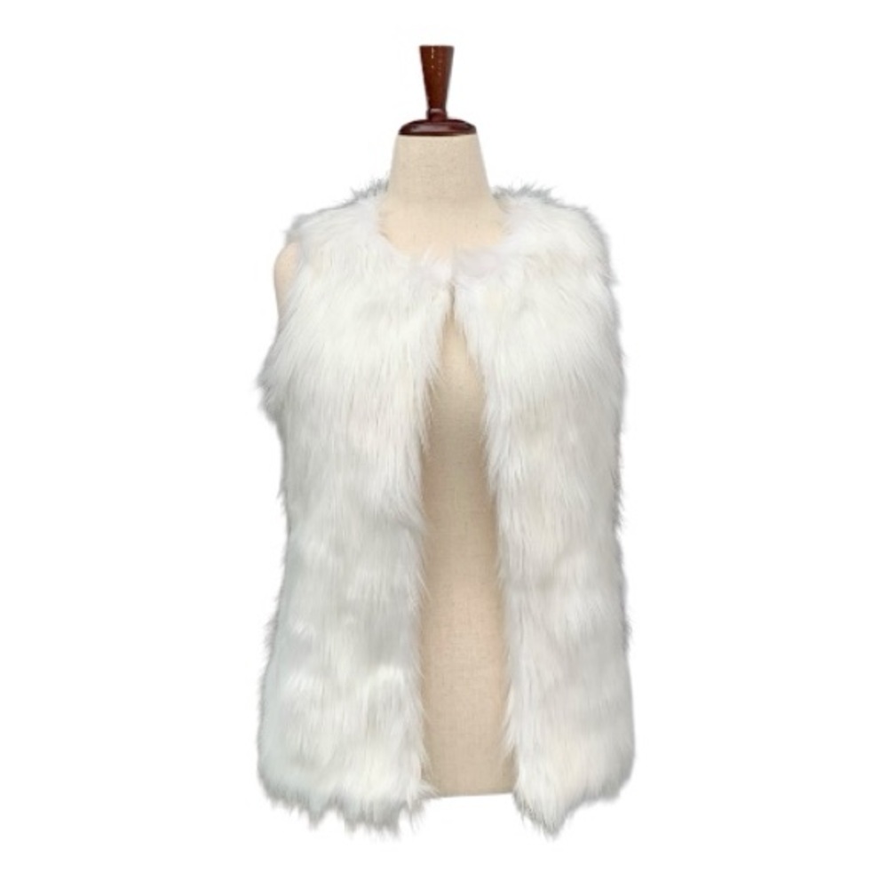 Elegant Delia's White Faux Fur Winter Vest Hook and Eye Closure Faux Leather Med